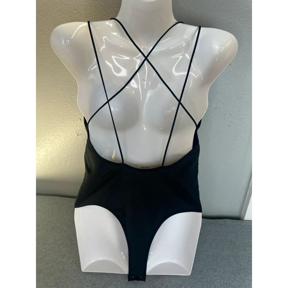 Gilly Hicks Black Ribbed Strappy Stretchy Bodysuit Womens Size Medium No Flaws